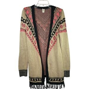 Gimmicks by BKE open duster cardigan, tan/brown/salmon, size L, EUC